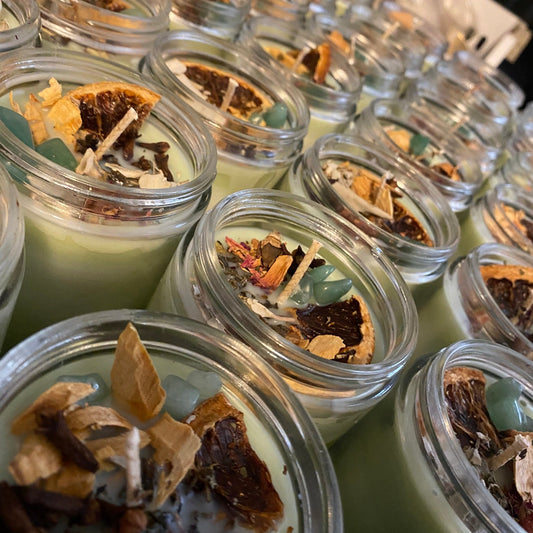 Money Mantra Hand Poured Sacred Smudge Crystal Candle