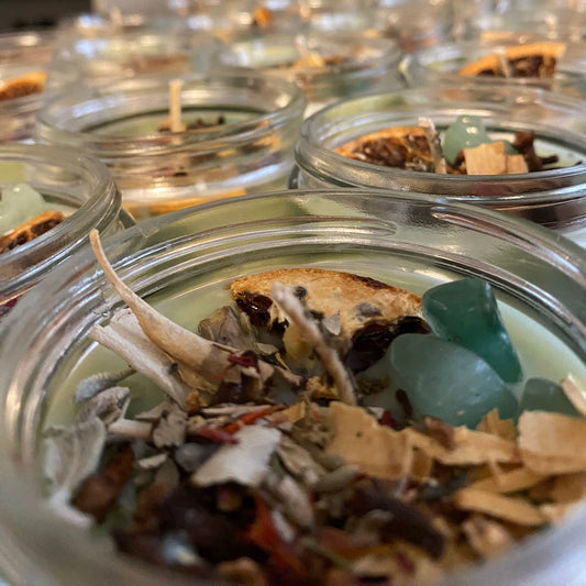 Money Mantra Hand Poured Sacred Smudge Crystal Candle